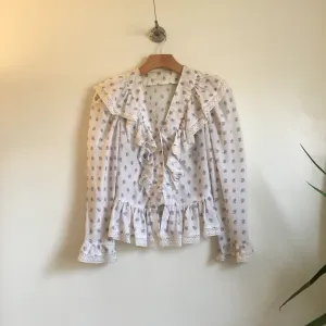 Vintage 70s Floral Polka Dot & Lace Button Front top // Gunne Sax Style // folk peasant prairie boho hippie Fashion