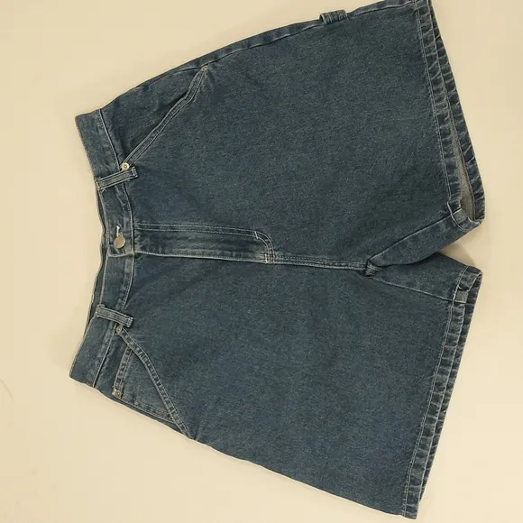 Vintage Denim Shorts Carpenter Style High Waisted 100 Cotton 90's Blue Jeans