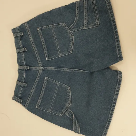 Vintage Denim Shorts Carpenter Style High Waisted 100 Cotton 90's Blue Jeans