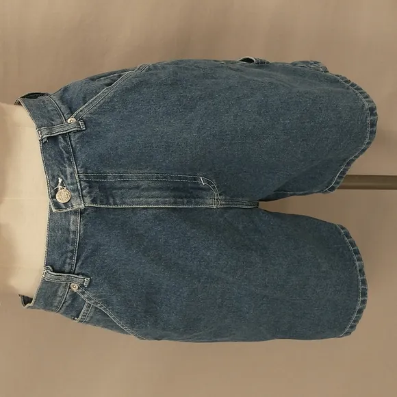 Vintage Denim Shorts Carpenter Style High Waisted 100 Cotton 90's Blue Jeans