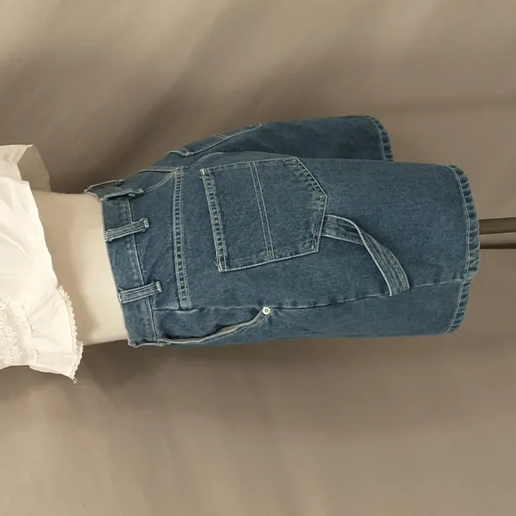 Vintage Denim Shorts Carpenter Style High Waisted 100 Cotton 90's Blue Jeans