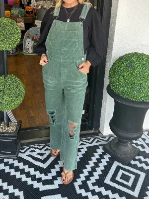 Vintage-Inspired Distressed Corduroy Overalls