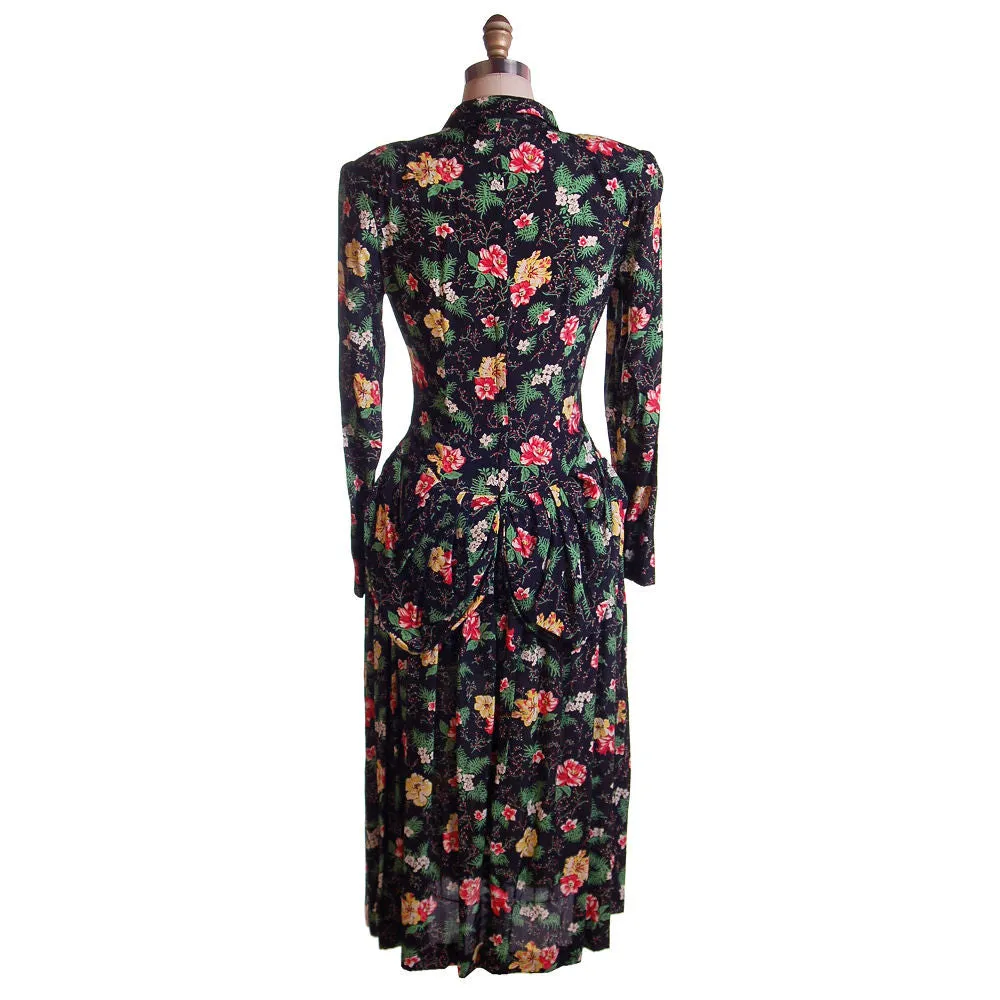 Vintage Printed Rayon Dropped Waist  Dress Jonathan Logan 1940S NOS 36-26-Free
