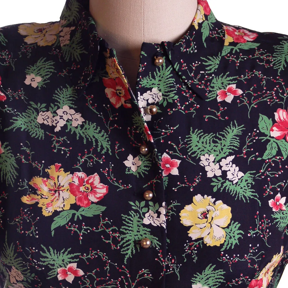 Vintage Printed Rayon Dropped Waist  Dress Jonathan Logan 1940S NOS 36-26-Free