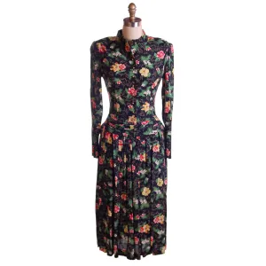 Vintage Printed Rayon Dropped Waist  Dress Jonathan Logan 1940S NOS 36-26-Free