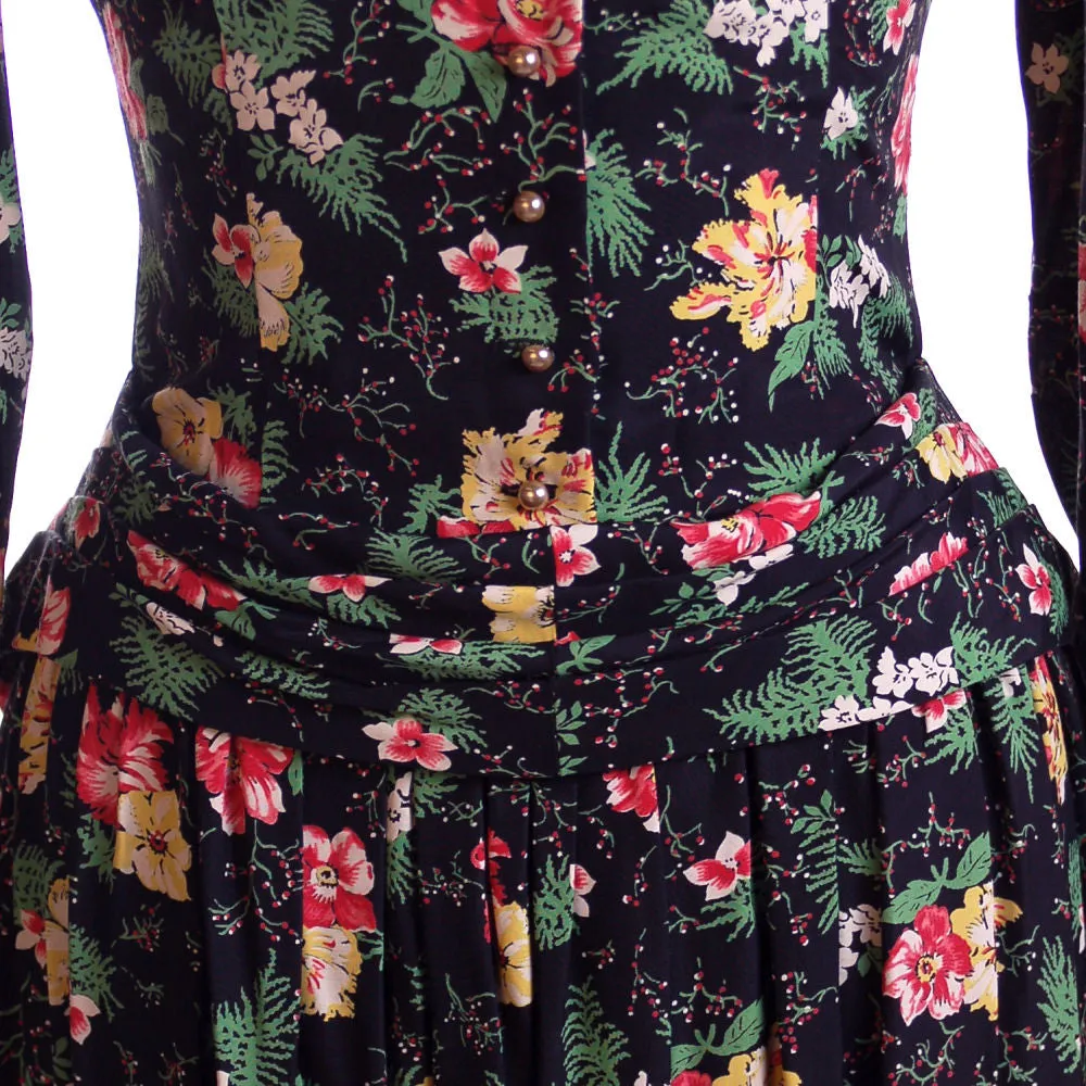Vintage Printed Rayon Dropped Waist  Dress Jonathan Logan 1940S NOS 36-26-Free