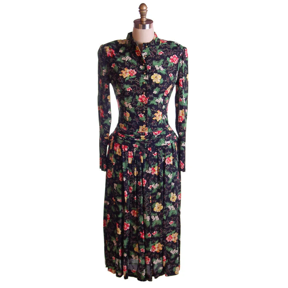 Vintage Printed Rayon Dropped Waist  Dress Jonathan Logan 1940S NOS 36-26-Free