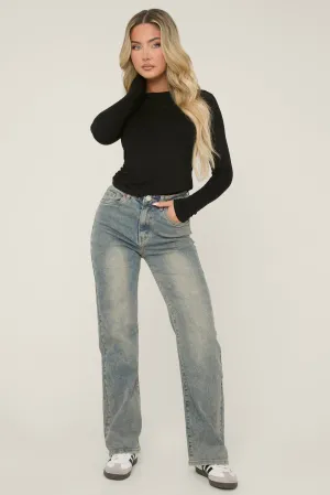 Washed Acid Blue Stretch Straight Leg Jeans - Scarlett