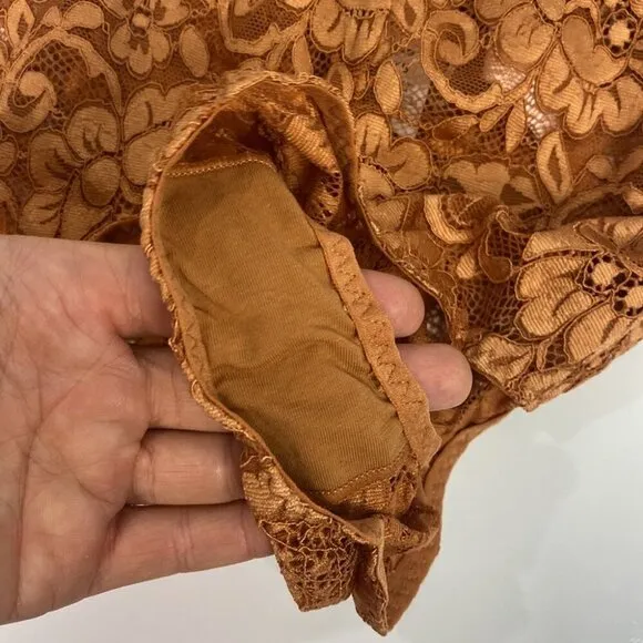 We are HAH NWT Comin' In HAHT Lace Bodysuit Brown Sugar - Size XS