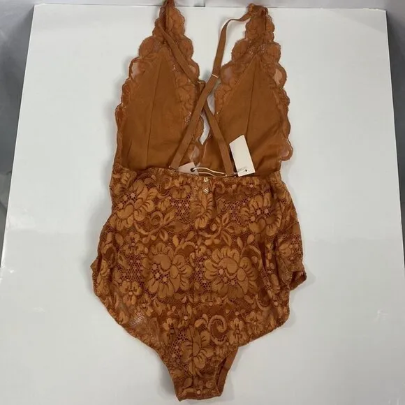We are HAH NWT Comin' In HAHT Lace Bodysuit Brown Sugar - Size XS