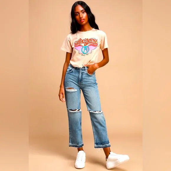 We The Free Lita Light Wash Distressed  High-Waisted Slim-Leg Jeans
