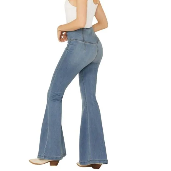 We the Free Sz 32 Venice Beach Pull On Super Flare Crossover Waist Jeans Hippie