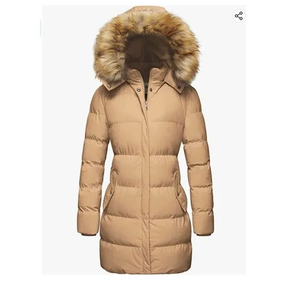 WenVen coat jacket women’s small tan thick puffer winter fully lined cozy