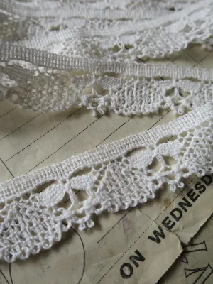 White English Nottingham Cluny Lace- Dragonflies & Cartouches- 2.3 cm