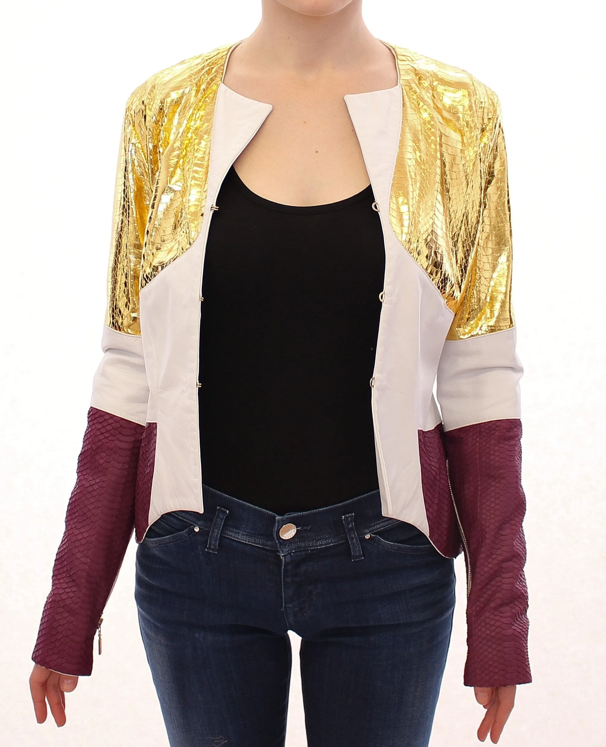 White Gold Purple Leather Jacket