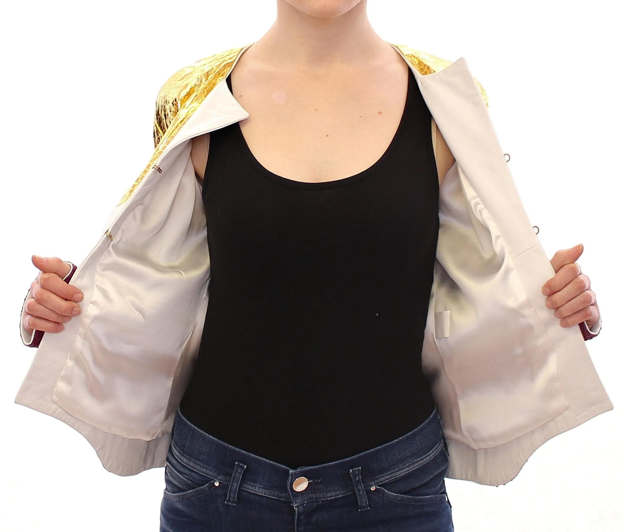 White Gold Purple Leather Jacket