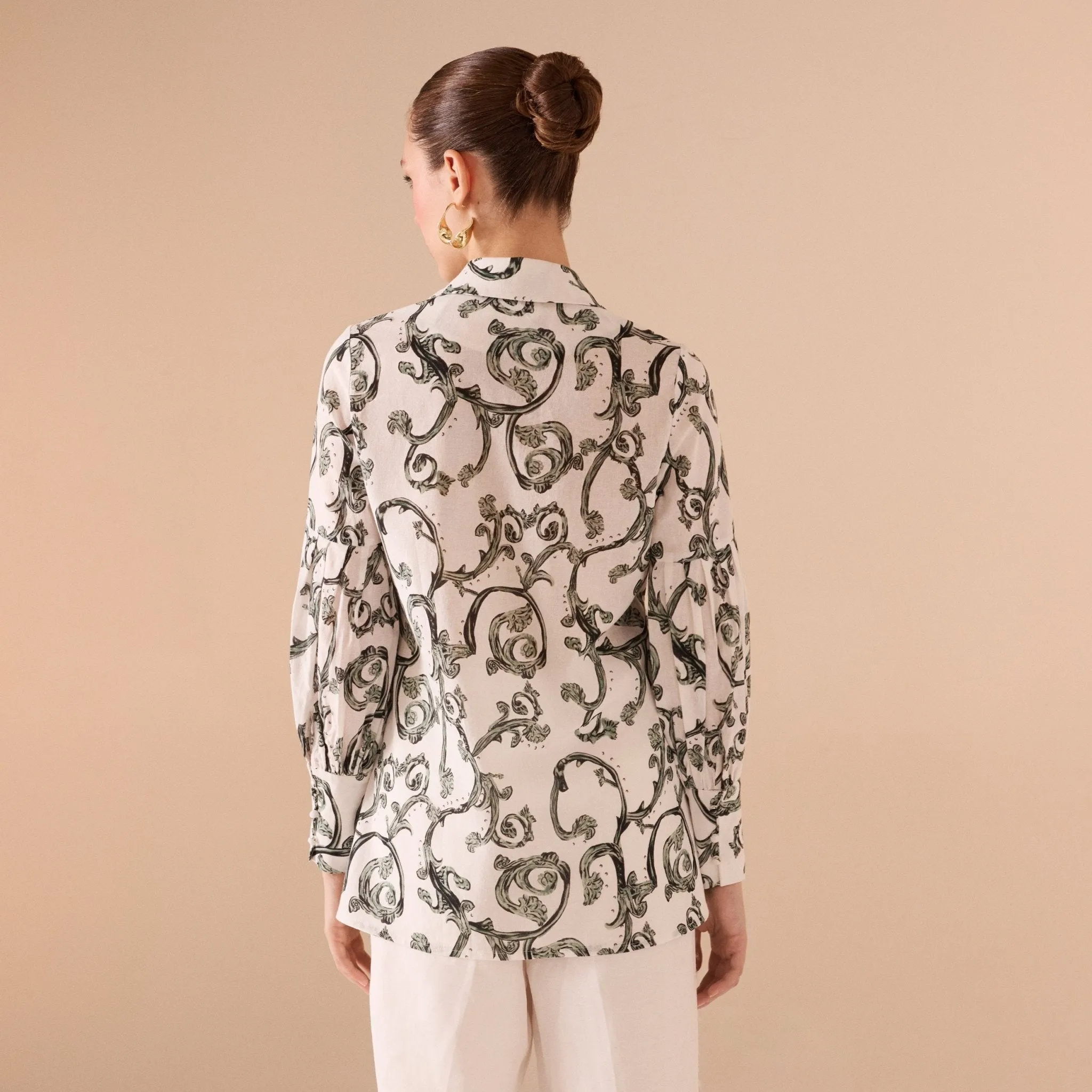 White Printed Linen Shirt