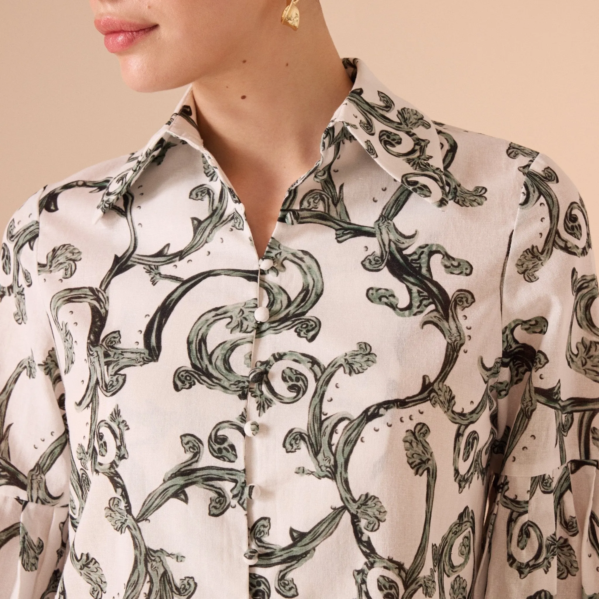 White Printed Linen Shirt
