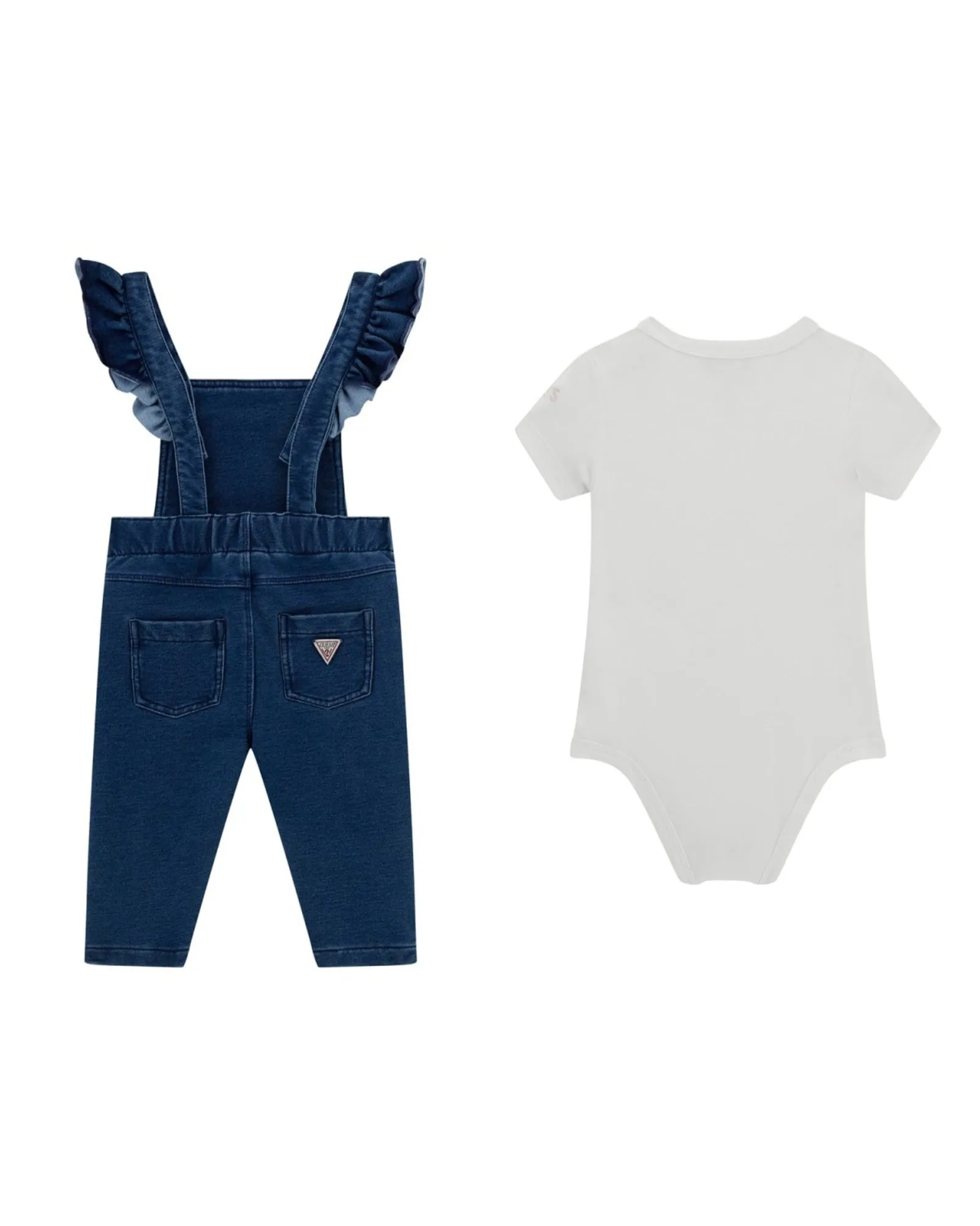 White Short Sleeve Bodysuit and Knit Denim Overalls (0-18m)