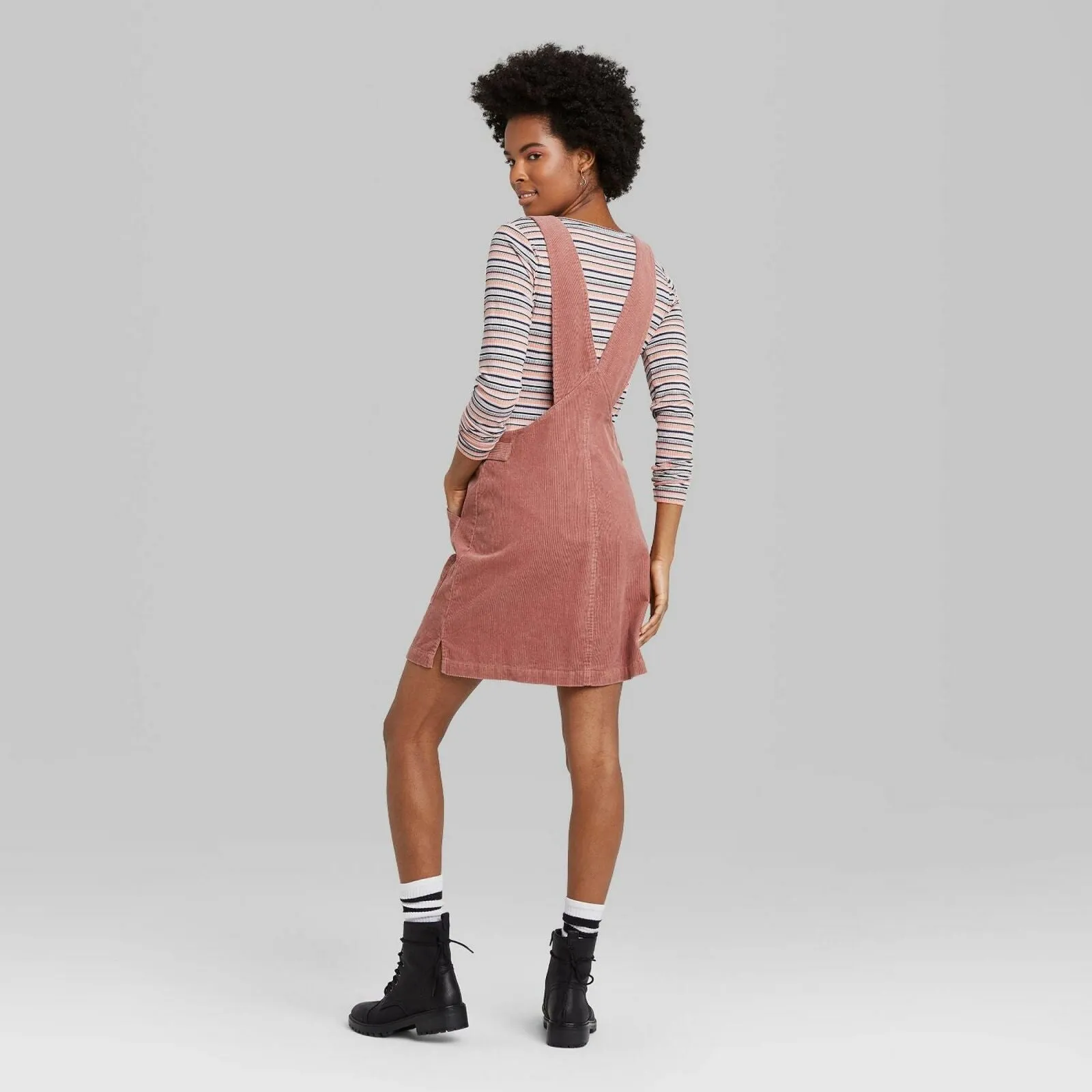 Wild Fable Women's Sleeveless Square Neck Corduroy Zip Mini Pinafore Dress