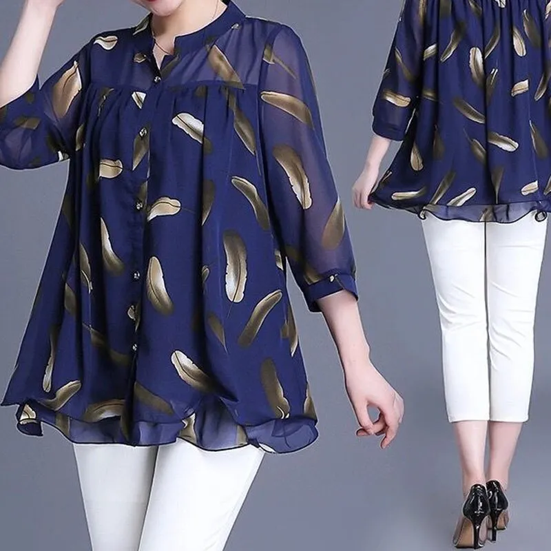 Women Casual Printed Chiffon Pullover Tops