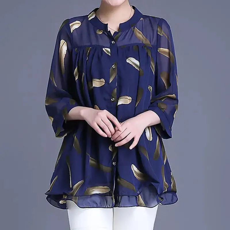 Women Casual Printed Chiffon Pullover Tops