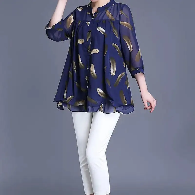 Women Casual Printed Chiffon Pullover Tops