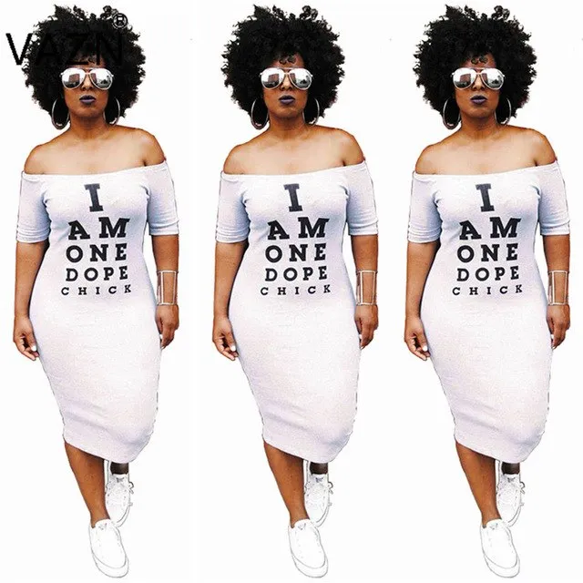 Women Overalls Dress Letter Slash Neck Short Sleeve Skinny Summer Midi Dress
