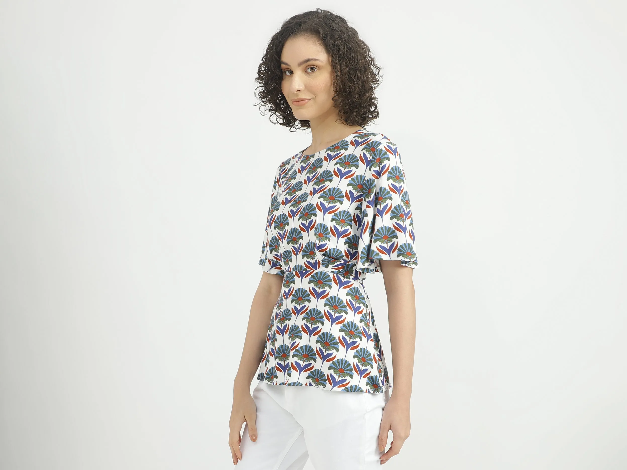 Women Printed Round Neck Top