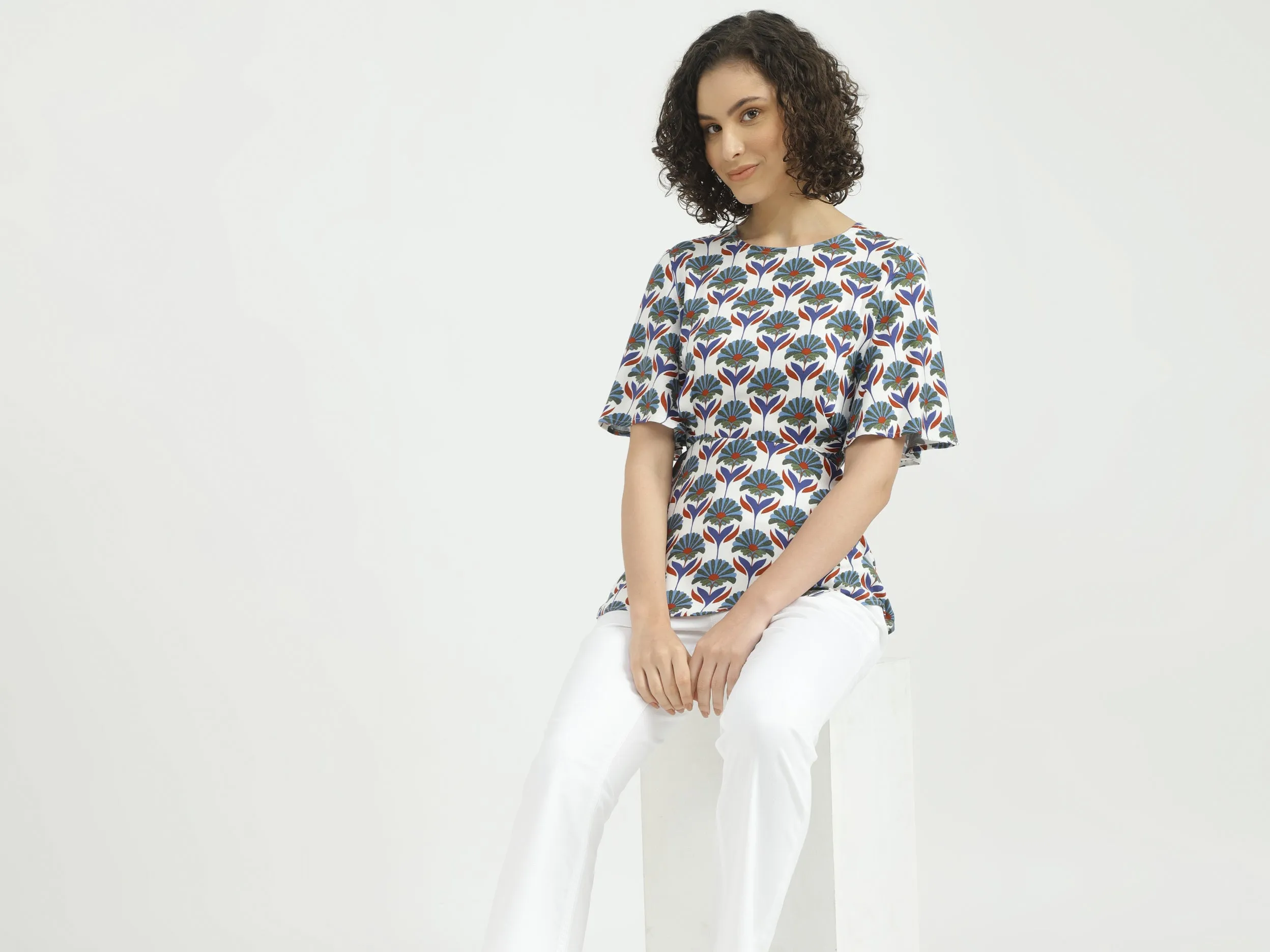 Women Printed Round Neck Top