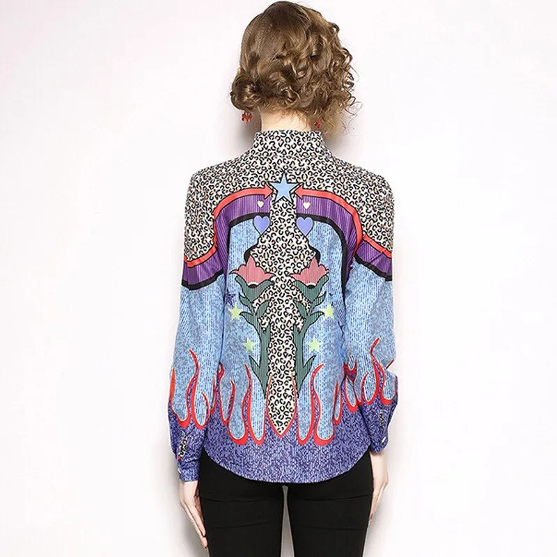 Women Retro Leopard Print Star Blouse