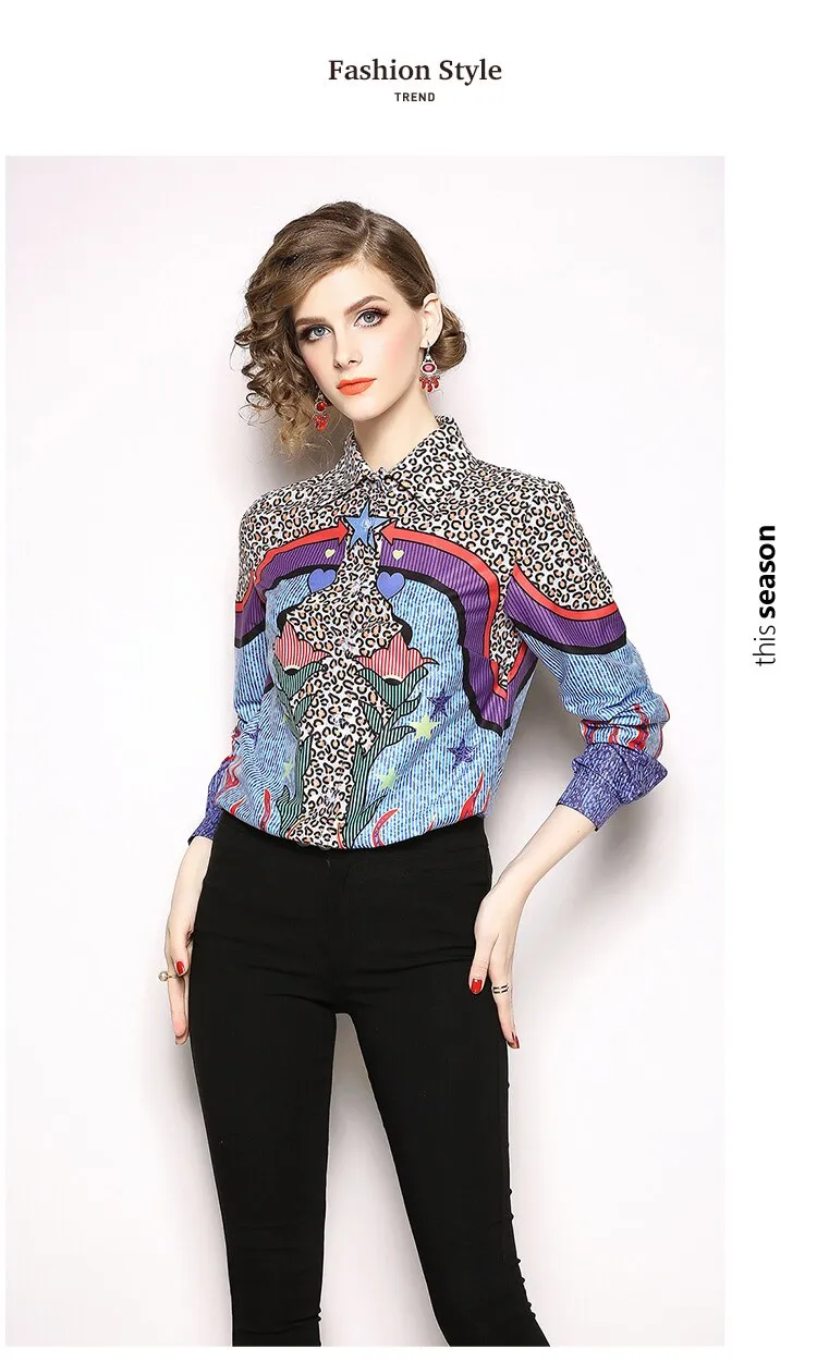 Women Retro Leopard Print Star Blouse