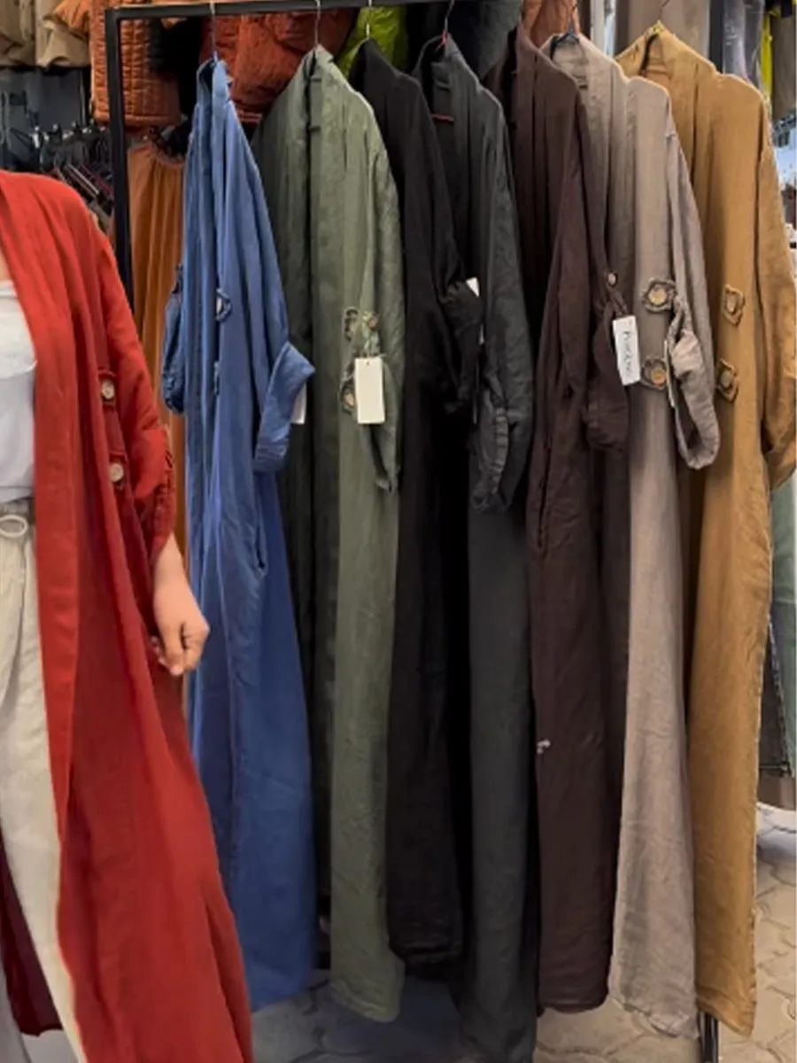 Women's Casual Pocket Cotton and Linen Long Cardigan