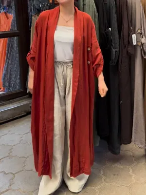 Women's Casual Pocket Cotton and Linen Long Cardigan