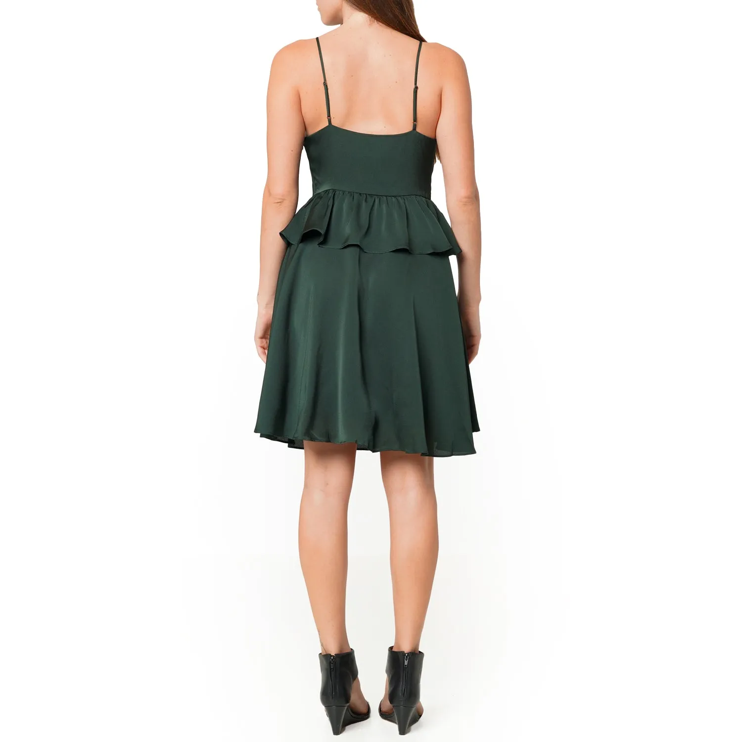 Women's Deep V-neck Ruffle Baby Doll Dress In Hunter Green