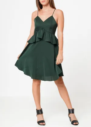 Women's Deep V-neck Ruffle Baby Doll Dress In Hunter Green
