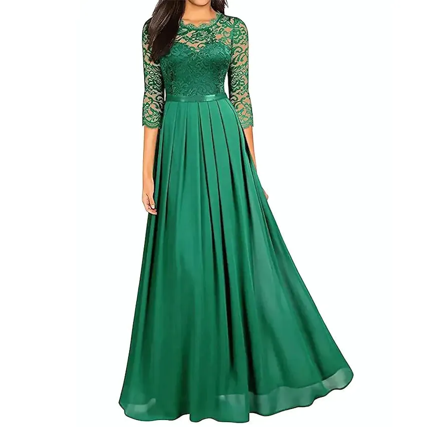 Womens Formal Party Lace Long Maxi Dress