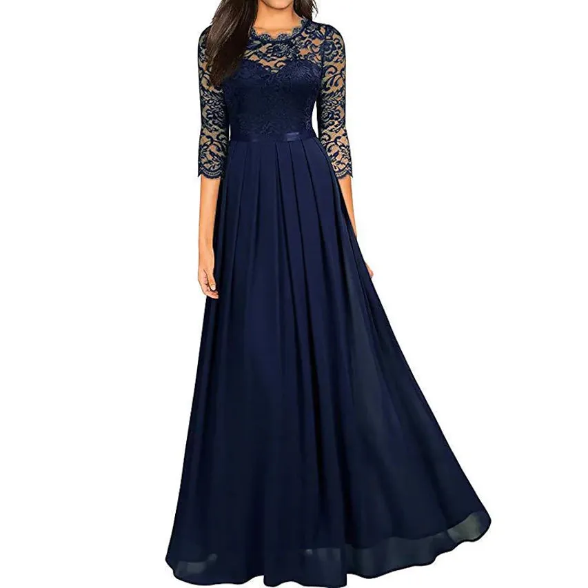 Womens Formal Party Lace Long Maxi Dress