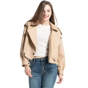 Women's Genuine Sheepskin Leather Jacket New Leather Beige Coat