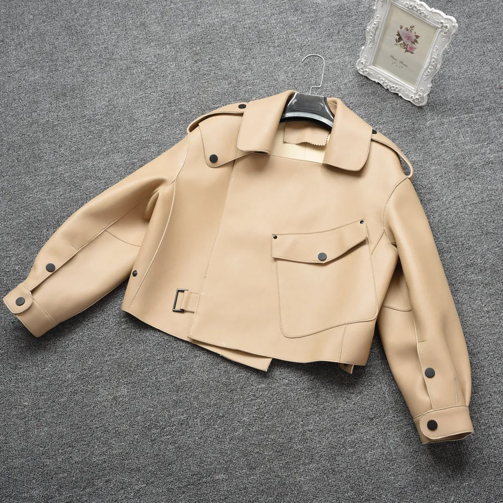 Women's Genuine Sheepskin Leather Jacket New Leather Beige Coat