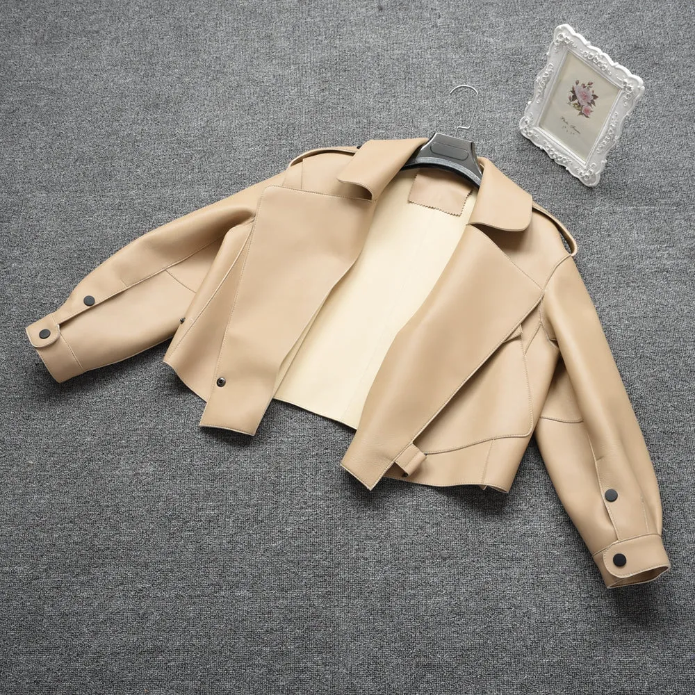 Women's Genuine Sheepskin Leather Jacket New Leather Beige Coat