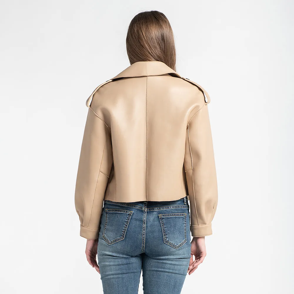 Women's Genuine Sheepskin Leather Jacket New Leather Beige Coat
