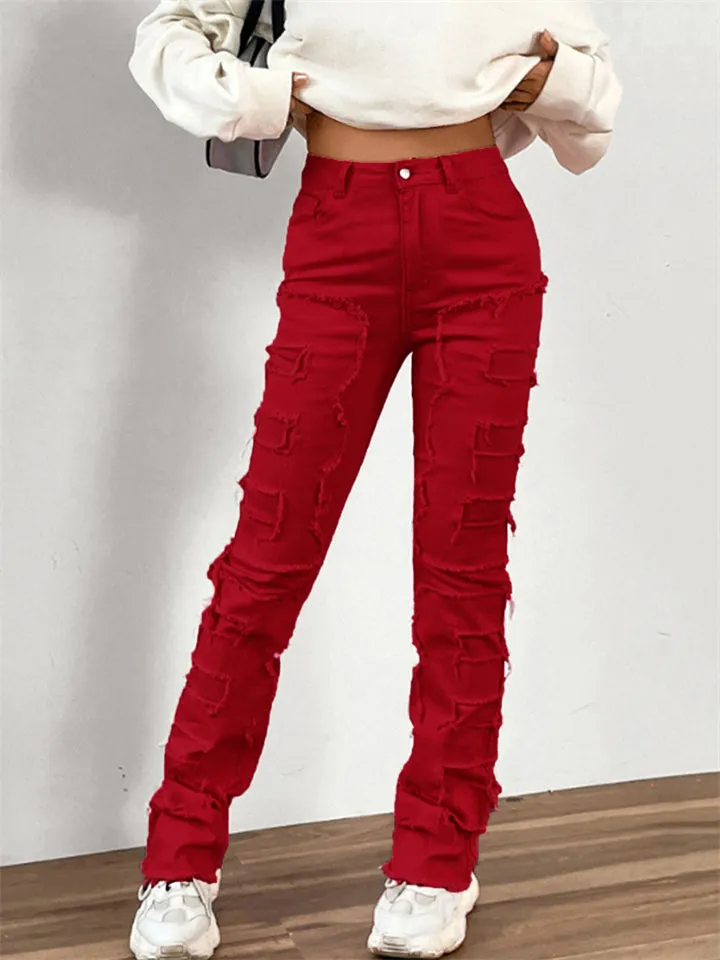 Women's Hip-Hop Raw Edge Mid-Rise Skinny Stacked Jeans