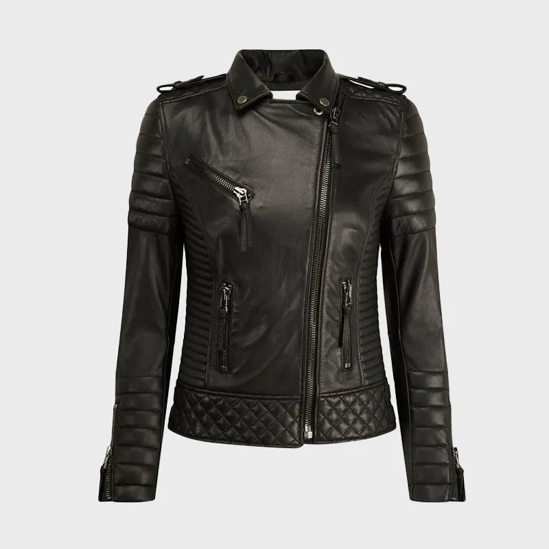 Women's Kay Michales Black Biker Leather Jacket