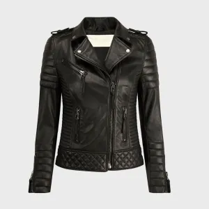 Women's Kay Michales Black Biker Leather Jacket
