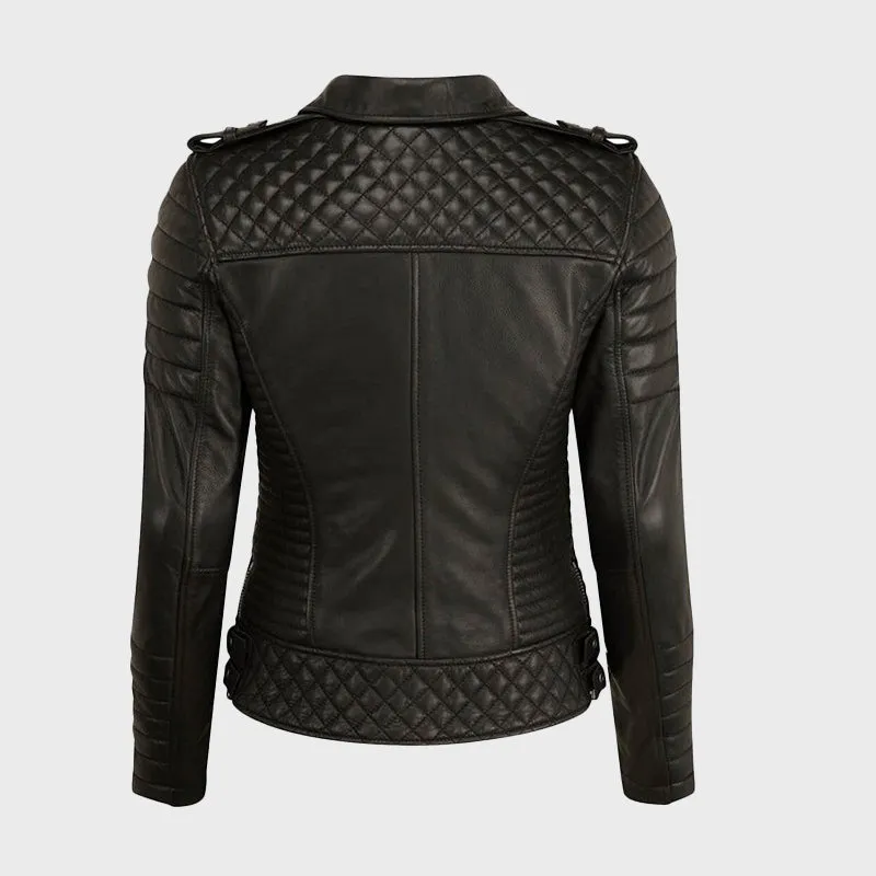 Women's Kay Michales Black Biker Leather Jacket