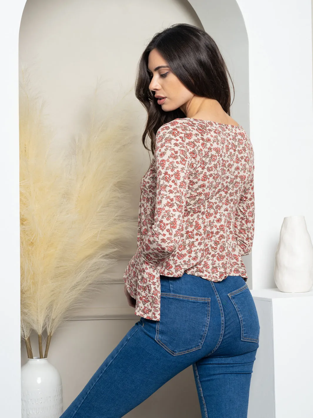 WOMEN'S LONG BELL SLEEVE FLORAL TOP