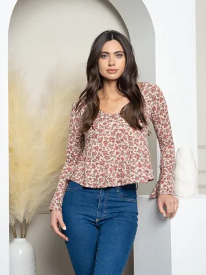 WOMEN'S LONG BELL SLEEVE FLORAL TOP