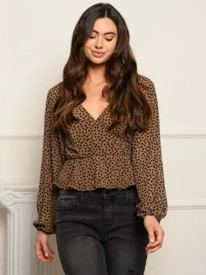 WOMEN'S LONG SLEEVE ANIMAL PRINT PEPLUM TOP