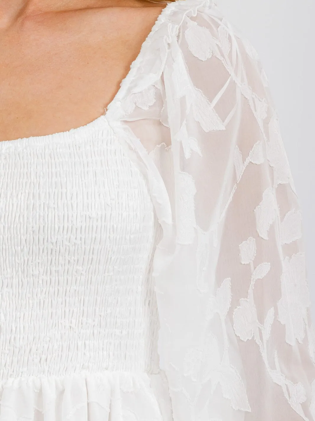 WOMEN'S LONG SLEEVE SQUARE NECK SMOCK PEPLUM BLOUSE TOP